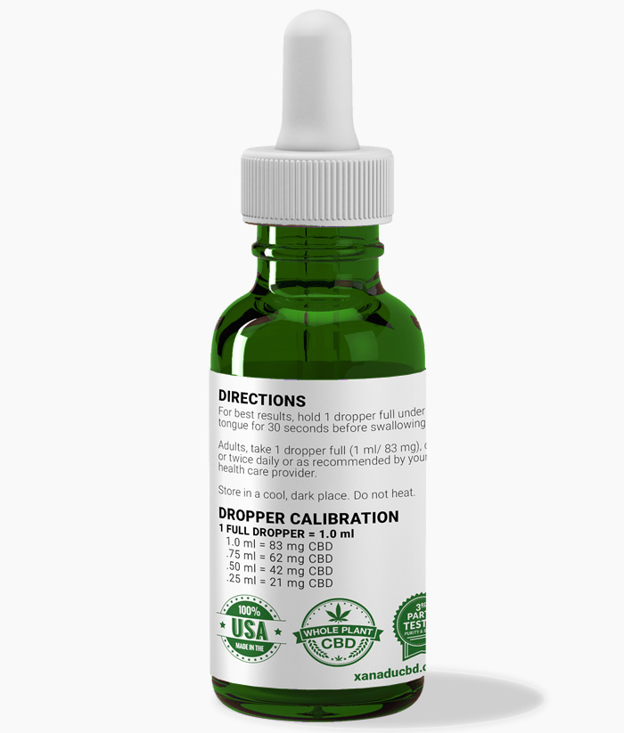 Xanadu 2500mg full spectrum CO2 extract CBD oil - directions